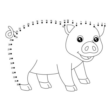 Noktaları Dot Çiftliği Hayvan Boyama sayfasına bağlayan sevimli ve komik bir nokta..