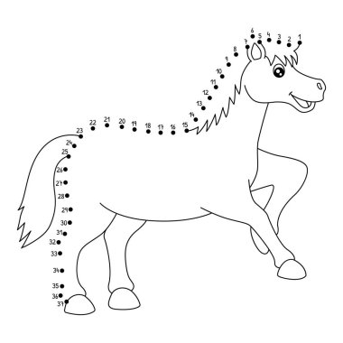 Noktaları şirin ve komik bir şekilde Nokta At Çiftliği Hayvan Boyama sayfasına bağlıyor.