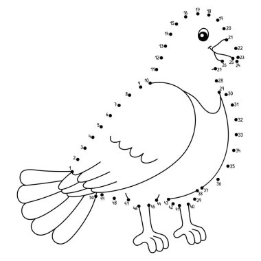 Noktaları, Dot Pigeon Farm Hayvan Boyama Sayfası 'na bağlayan sevimli ve komik bir nokta..