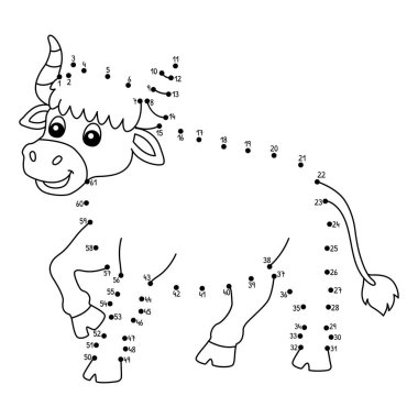 Noktaları şirin ve komik bir şekilde Dot Ox Çiftlik Hayvanları Boyama sayfasına bağlıyor.