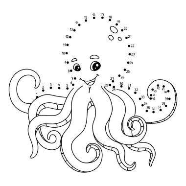 Noktaları Ahtapot Hayvan Boyama sayfasına bağlayan sevimli ve komik bir nokta.
