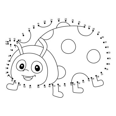 Sevimli ve komik bir bağlantı Noktaları Dot uğur böceği çiftlik hayvanları boyama sayfasına.