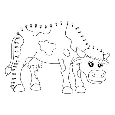 Noktaları şirin ve komik bir şekilde İnek Çiftliği Hayvanları Boyama sayfasına bağlıyor.