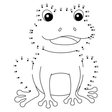 Noktaları kurbağa çiftliğine bağlayan sevimli ve komik bir hayvan boyama sayfası.