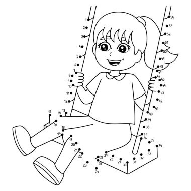 Hoş ve komik bir şekilde Noktaları Swing boyama sayfasındaki Nokta Kız 'a bağlıyor.