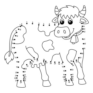 Noktaları şirin ve komik bir şekilde İnek Çiftliği Hayvanları Boyama sayfasına bağlıyor.
