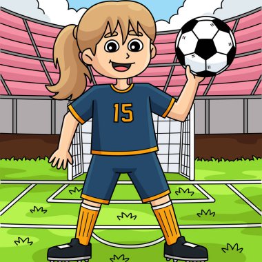 Bu karikatür bir bayan futbolcu illüstrasyonunu gösterir.