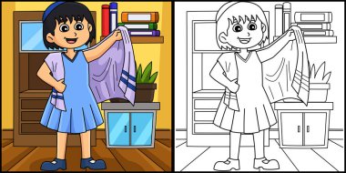 Bu boyama sayfasında Taliit takan bir Bat Mitzvah Kızı var. Bu illüstrasyonun bir tarafı renkli ve çocuklar için bir ilham kaynağı..