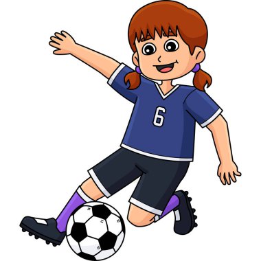 Bu karikatür, bir futbol sahası illüstrasyonunda bayan bir futbolcuyu gösteriyor..