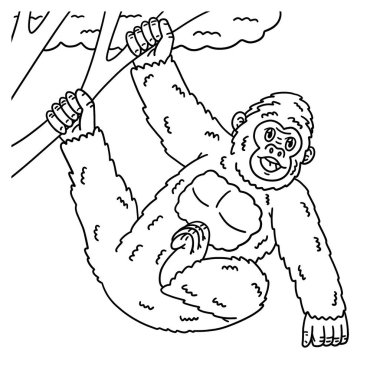 Ağacın dalından sarkan bir gorilin sevimli ve komik renkli sayfası. Çocuklar için saatlerce boyama eğlencesi sağlıyor. Renklendirmek için, bu sayfa çok kolaydır. Küçük çocuklar ve yeni yürümeye başlayanlar için uygun..
