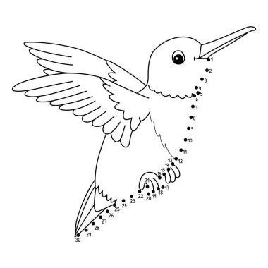 Noktaları şirin ve komik bir şekilde Nokta Sinekkuşu Hayvan Boyama sayfasına bağlıyor.