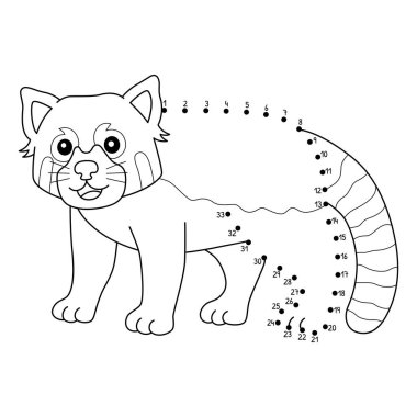 Noktaları kırmızı panda hayvan boyama sayfasına bağlayan sevimli ve komik bir nokta..