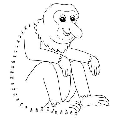 Noktaları Dot Proboscis Hayvan Boyama sayfasına bağlayan sevimli ve komik bir nokta.