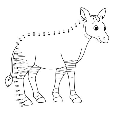 Noktaları şirin ve komik bir şekilde Dot Okapi Hayvan Boyama sayfasına bağlıyor.