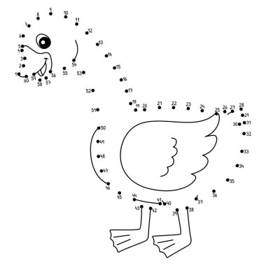 Noktaları birleştiren sevimli ve komik bir Kaz Kaz Hayvanları boyama sayfası.