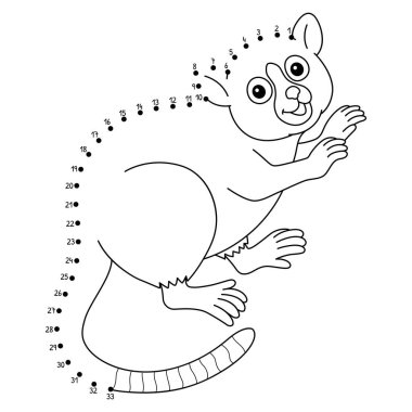 Noktaları şirin ve komik bir şekilde Nokta Fare Lemur Hayvan Boyama sayfasına bağlıyor.