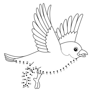 Noktaları mavi kuşun hayvan boyama sayfasına bağlayan sevimli ve komik bir bağlantı.