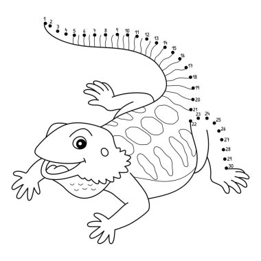 Noktaları sevimli ve komik bir şekilde Nokta Sakallı Ejderha Hayvanları boyama sayfasına bağlıyor.