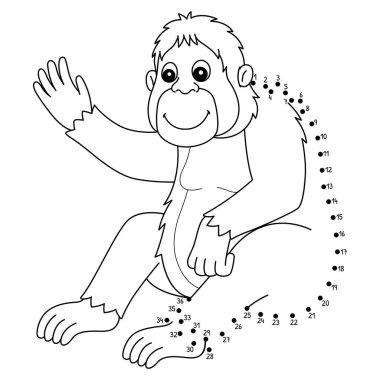 Noktaları Orangutan Hayvan Boyama sayfasına bağlayan sevimli ve komik bir nokta.