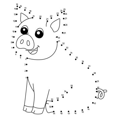 Noktaları birleştiren sevimli ve komik bir Domuzun Hayvan Boyama Sayfası.