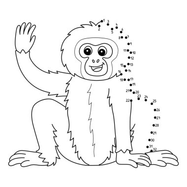 Noktaları Gibbon Hayvan Boyama Sayfasına bağlayan sevimli ve komik bir bağlantı.