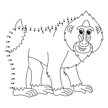 Güzel ve komik bir bağlantı Noktalar Dot Mandrill Hayvan boyama sayfasına.