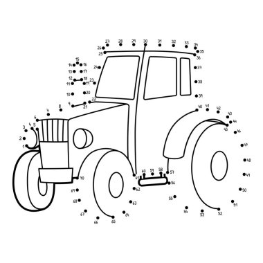 Noktaları Traktör Aracı renklendirme sayfasına bağlayan sevimli ve komik bir nokta.