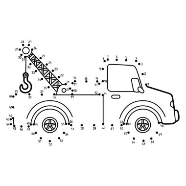 Noktaları Nokta Çekiş Aracı renklendirme sayfasına bağlayan sevimli ve komik bir bağlantı.