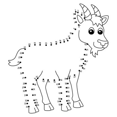 Noktaları birleştiren sevimli ve komik bir Keçi Hayvan Boyama Sayfası.