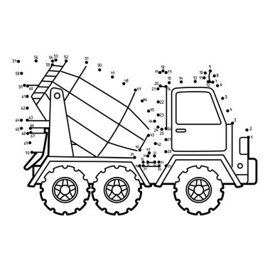 Noktaları Nokta Beton Karıştırıcı Aracı renklendirme sayfasına bağlayan sevimli ve komik bir nokta.