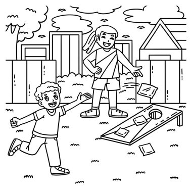 Cornhole Çocukları 'nın oynadığı sevimli ve komik renkli bir sayfa. Çocuklar için saatlerce boyama eğlencesi sağlıyor. Bu sayfayı boyamak çok kolaydır. Küçük çocuklar ve yeni yürümeye başlayanlar için uygun..