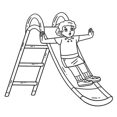 Bir slayttaki oyun parkı kızının sevimli ve komik renkli sayfası. Çocuklar için saatlerce boyama eğlencesi sağlıyor. Renklendirmek için, bu sayfa çok kolaydır. Küçük çocuklar ve yeni yürümeye başlayanlar için uygun..