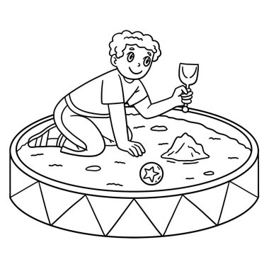 Playground Boy 'un Sandpit' te oynayan sevimli ve komik renkli bir sayfası. Çocuklar için saatlerce boyama eğlencesi sağlıyor. Renklendirmek için, bu sayfa çok kolaydır. Küçük çocuklar ve yeni yürümeye başlayanlar için uygun..