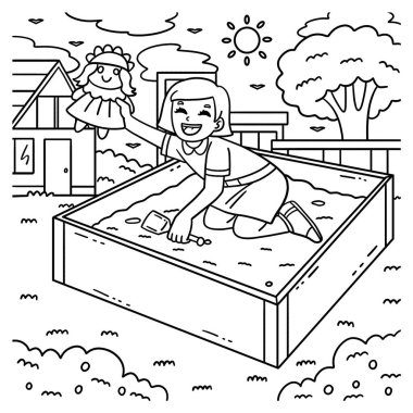 Playground Girl 'ün Sandbox' ta oynayan sevimli ve komik renkli sayfası. Çocuklar için saatlerce boyama eğlencesi sağlıyor. Bu sayfayı boyamak çok kolaydır. Küçük çocuklar ve yeni yürümeye başlayanlar için uygun.. 