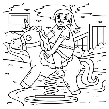 Spring Rider 'daki bir oyun parkı kızının sevimli ve komik renkli sayfası. Çocuklar için saatlerce boyama eğlencesi sağlıyor. Renklendirmek için, bu sayfa çok kolaydır. Küçük çocuklar ve yeni yürümeye başlayanlar için uygun.. 