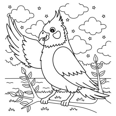 Kuş Cockatiel 'in şirin ve komik renkli sayfası. Çocuklar için saatlerce boyama eğlencesi sağlıyor. Renklendirmek için, bu sayfa çok kolaydır. Küçük çocuklar ve yeni yürümeye başlayanlar için uygun.. 