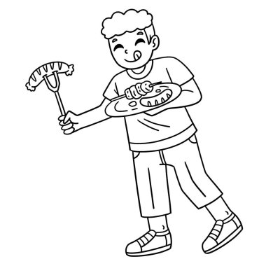 Tabakta mangal ve ızgara yapan çocuğun şirin ve komik renkli bir sayfası. Çocuklar için saatlerce boyama eğlencesi sağlıyor. Bu sayfayı boyamak çok kolaydır. Küçük çocuklar ve yeni yürümeye başlayanlar için uygun..