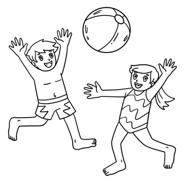 Yüzen çocukların plaj topu oynadığı sevimli ve komik renkli bir sayfa. Çocuklar için saatlerce boyama eğlencesi sağlıyor. Bu sayfayı boyamak çok kolaydır. Küçük çocuklar ve yeni yürümeye başlayanlar için uygun..