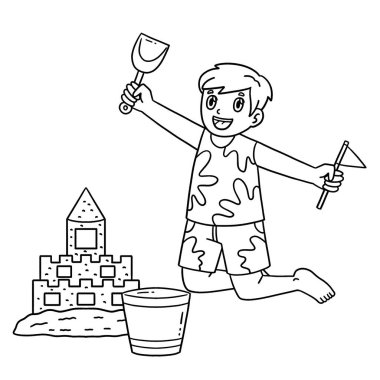 Kumdan kale inşa eden bir yüzücü çocuğun sevimli ve komik renkli sayfası. Çocuklar için saatlerce boyama eğlencesi sağlıyor. Bu sayfayı boyamak çok kolaydır. Küçük çocuklar ve yeni yürümeye başlayanlar için uygun..