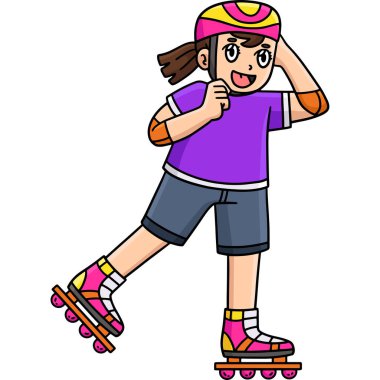 Bu karikatür klibinde Miğferini ayarlayan bir Kadın İç Patenci var..