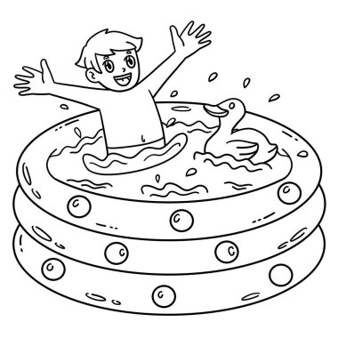 Şişme Havuzda Yüzen Çocuk 'un şirin ve komik renkli sayfası. Çocuklar için saatlerce boyama eğlencesi sağlıyor. Bu sayfayı boyamak çok kolaydır. Küçük çocuklar ve yeni yürümeye başlayanlar için uygun..