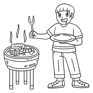 Mangal ve ızgaracı çocuğun yemek bekleyen sevimli ve komik renkli sayfası. Çocuklar için saatlerce boyama eğlencesi sağlıyor. Bu sayfayı boyamak çok kolaydır. Küçük çocuklar ve yeni yürümeye başlayanlar için uygun..