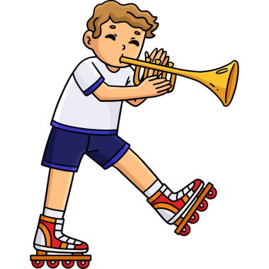 Bu karikatür, içinde trompet olan bir Inline Pkater 'ı gösteriyor.