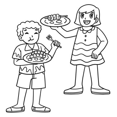 Mangal ve ızgara yapan çocukların yediği şirin ve komik renkli bir sayfa. Çocuklar için saatlerce boyama eğlencesi sağlıyor. Bu sayfayı boyamak çok kolaydır. Küçük çocuklar ve yeni yürümeye başlayanlar için uygun..