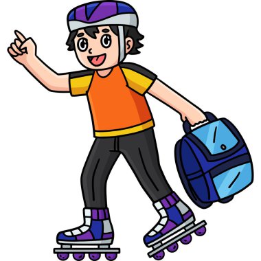 Bu karikatür, okul çantalı bir Inline Pkater 'ı gösteriyor.