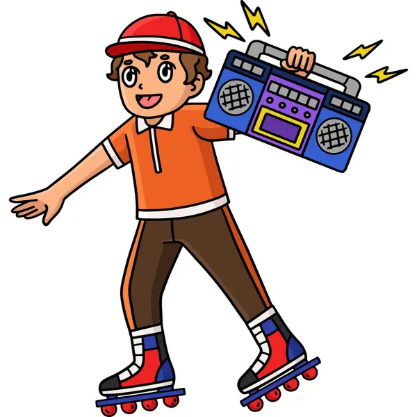 Bu karikatür klibinde bir Radyo illüstrasyonu taşıyan bir Inline Skater var.