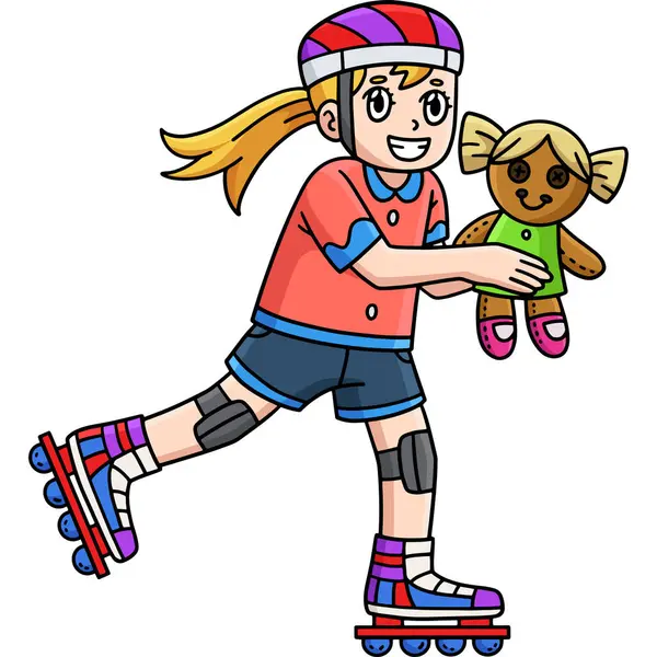 Bu karikatür parçası, Doll illüstrasyonuyla Dişi Inline Paten 'i gösteriyor.