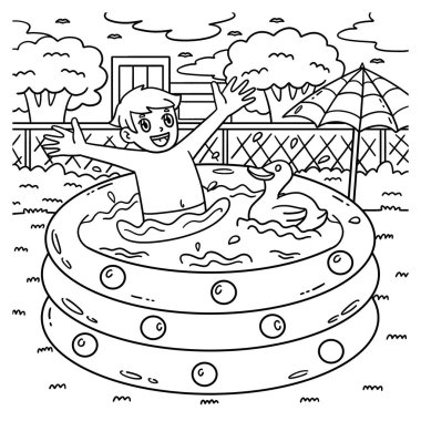 Şişme Havuzda Yüzen Çocuk 'un şirin ve komik renkli sayfası. Çocuklar için saatlerce boyama eğlencesi sağlıyor. Bu sayfayı boyamak çok kolaydır. Küçük çocuklar ve yeni yürümeye başlayanlar için uygun..