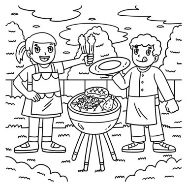 Çocuklarla barbekü ve ızgaranın şirin ve komik renkli sayfası. Çocuklar için saatlerce boyama eğlencesi sağlıyor. Bu sayfayı boyamak çok kolaydır. Küçük çocuklar ve yeni yürümeye başlayanlar için uygun..