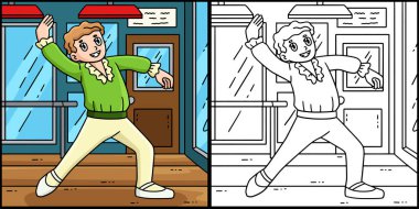 Bu renklendirme sayfası Bale Danseur 'un Giriş Basamağı' nı gösteriyor. Bu illüstrasyonun bir tarafı renkli ve çocuklar için bir ilham kaynağı..